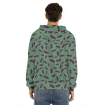 Little Purple Eggplant Pattern Print Men's Velvet Pullover Hoodie