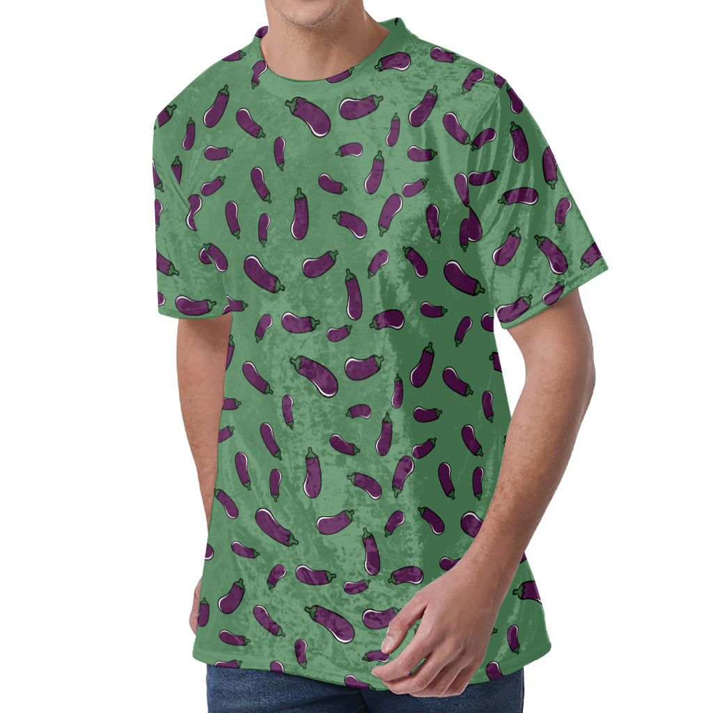 Little Purple Eggplant Pattern Print Men's Velvet T-Shirt