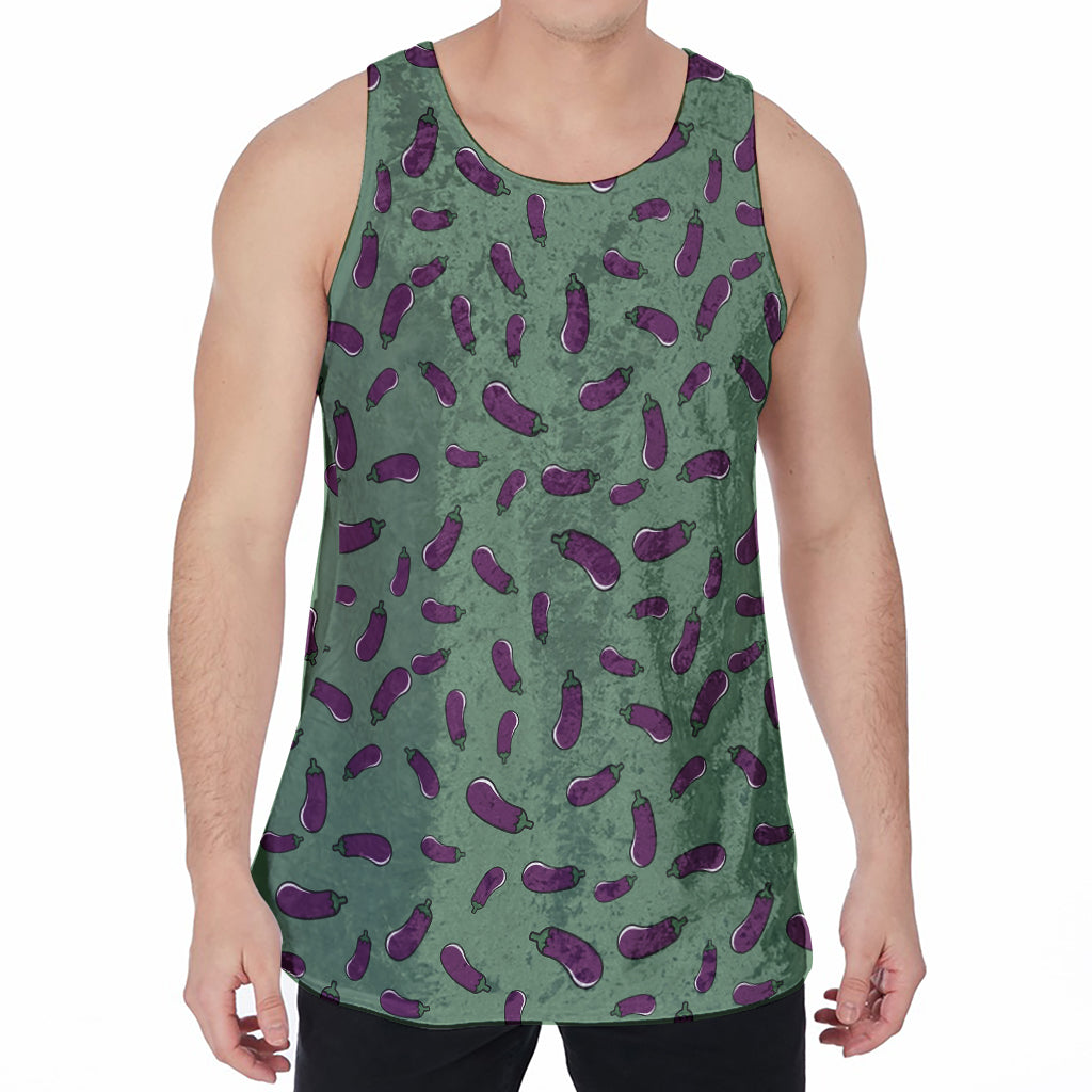 Little Purple Eggplant Pattern Print Men's Velvet Tank Top