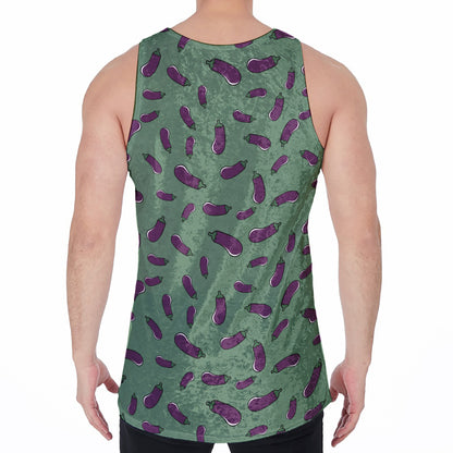 Little Purple Eggplant Pattern Print Men's Velvet Tank Top