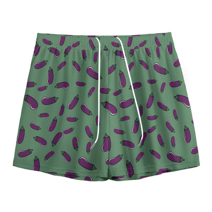 Little Purple Eggplant Pattern Print Mesh Shorts