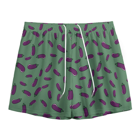 Little Purple Eggplant Pattern Print Mesh Shorts
