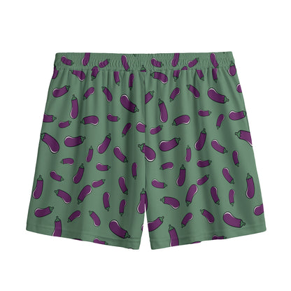 Little Purple Eggplant Pattern Print Mesh Shorts