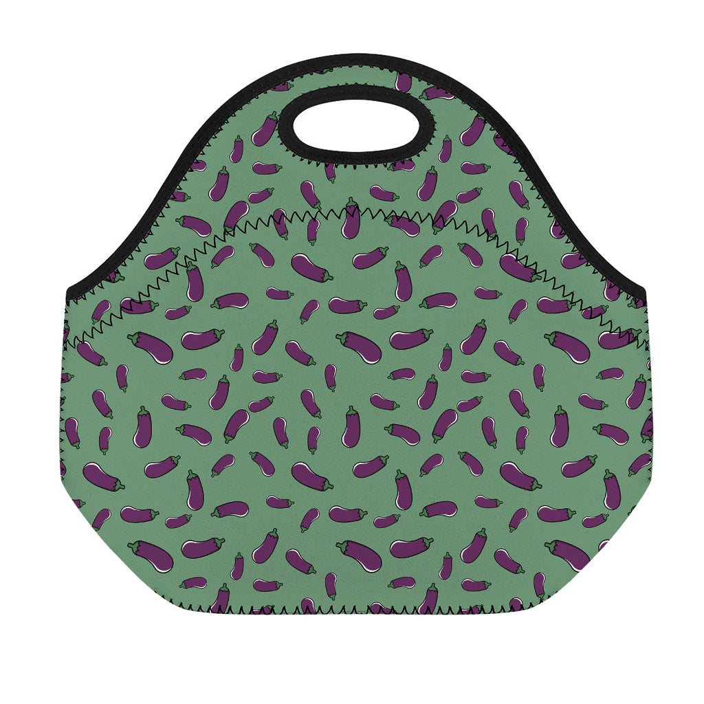 Little Purple Eggplant Pattern Print Neoprene Lunch Bag