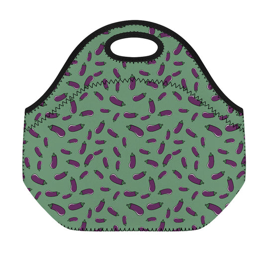 Little Purple Eggplant Pattern Print Neoprene Lunch Bag