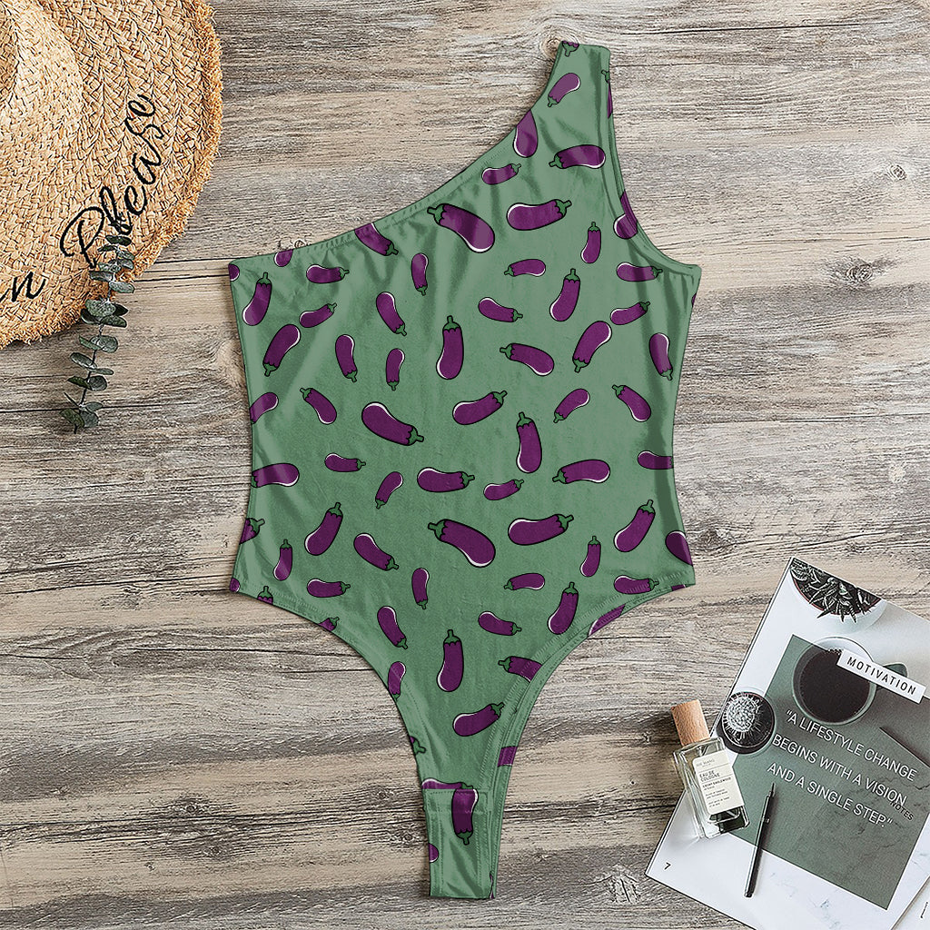 Little Purple Eggplant Pattern Print One Shoulder Bodysuit