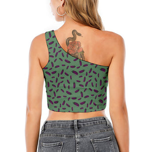 Little Purple Eggplant Pattern Print One Shoulder Crop Top