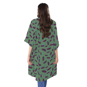 Little Purple Eggplant Pattern Print Open Front Beach Cover Up