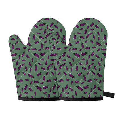 Little Purple Eggplant Pattern Print Oven Mitts