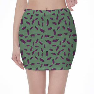 Little Purple Eggplant Pattern Print Pencil Mini Skirt