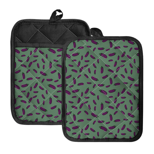 Little Purple Eggplant Pattern Print Pot Holders With Pocket
