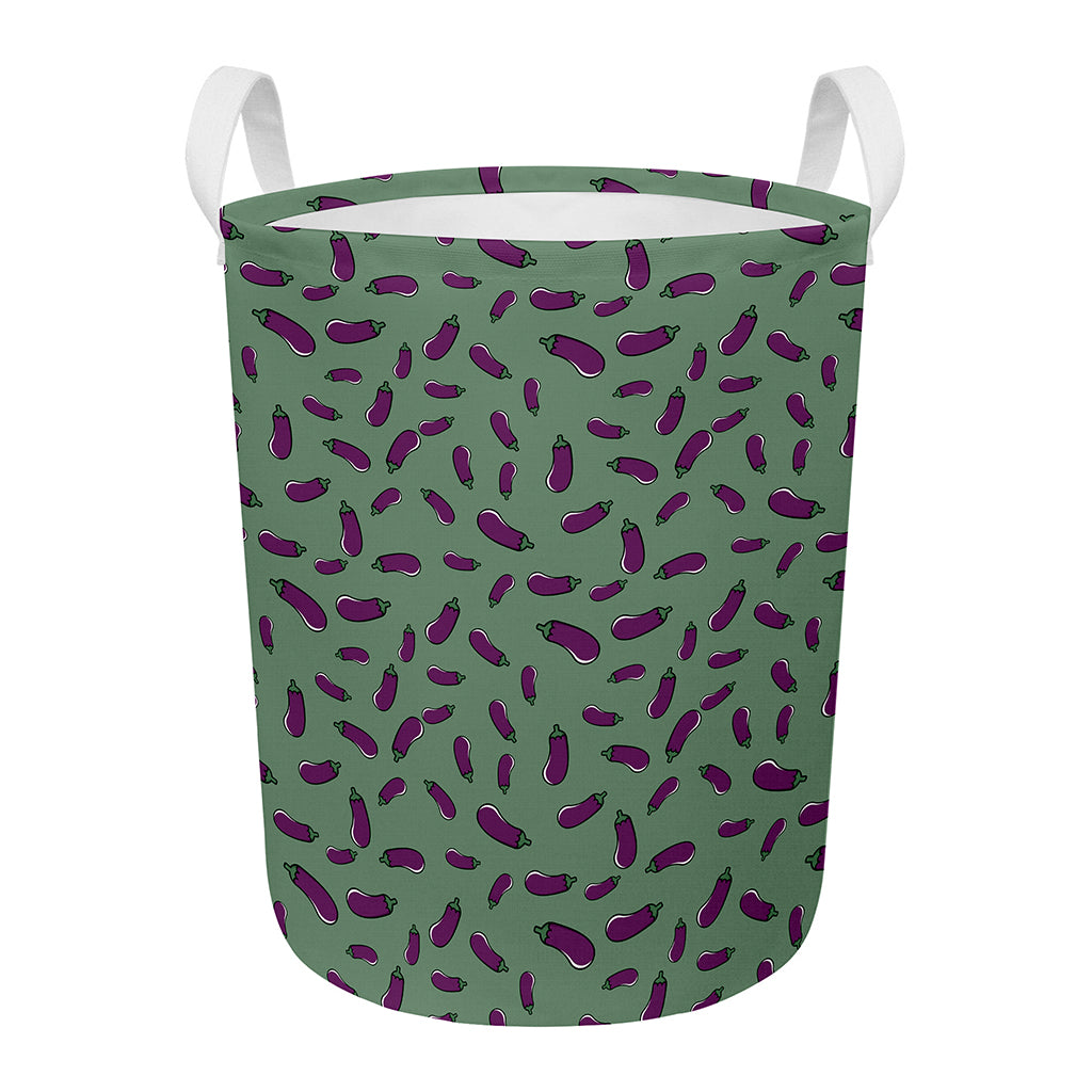 Little Purple Eggplant Pattern Print Round Laundry Basket