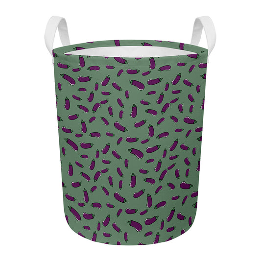 Little Purple Eggplant Pattern Print Round Laundry Basket