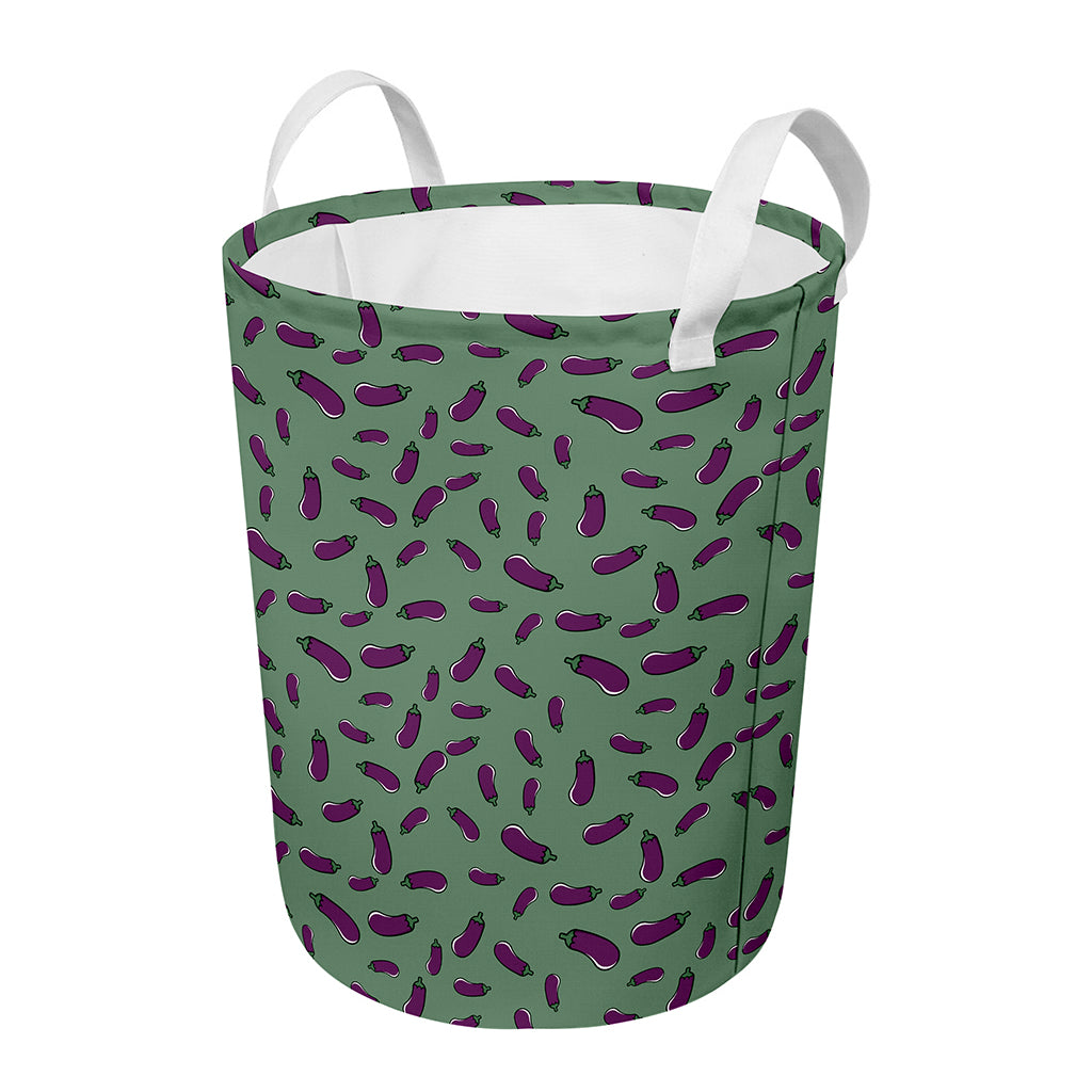 Little Purple Eggplant Pattern Print Round Laundry Basket
