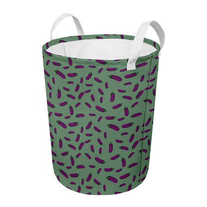 Little Purple Eggplant Pattern Print Round Laundry Basket