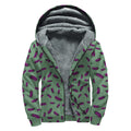 Little Purple Eggplant Pattern Print Sherpa Lined Zip Up Hoodie