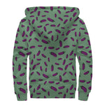 Little Purple Eggplant Pattern Print Sherpa Lined Zip Up Hoodie