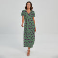 Little Purple Eggplant Pattern Print Short Sleeve Maxi Dress