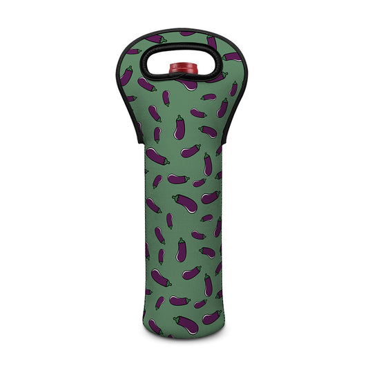 Little Purple Eggplant Pattern Print Single Neoprene Wine Tote
