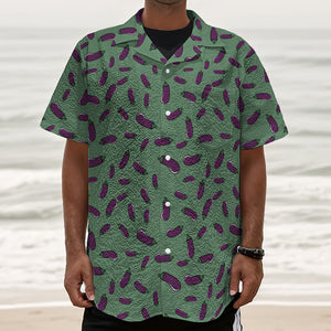 Little Purple Eggplant Pattern Print Textured Short Sleeve Shirt