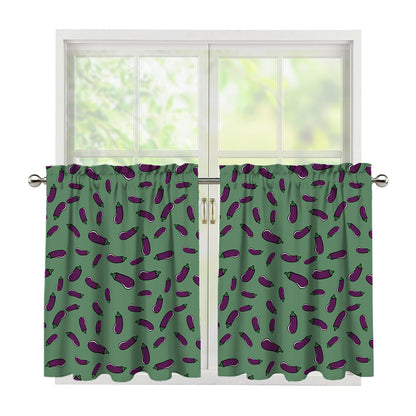 Little Purple Eggplant Pattern Print Tier Curtains