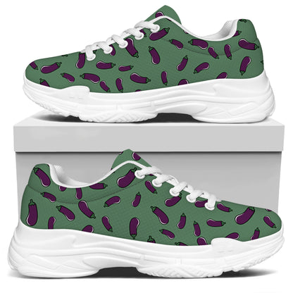 Little Purple Eggplant Pattern Print White Chunky Shoes