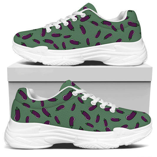 Little Purple Eggplant Pattern Print White Chunky Shoes