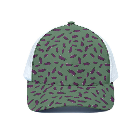 Little Purple Eggplant Pattern Print White Mesh Trucker Cap