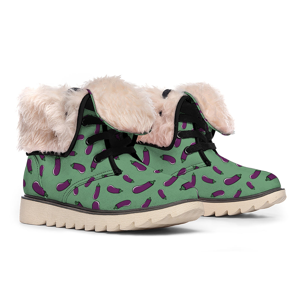 Little Purple Eggplant Pattern Print Winter Boots