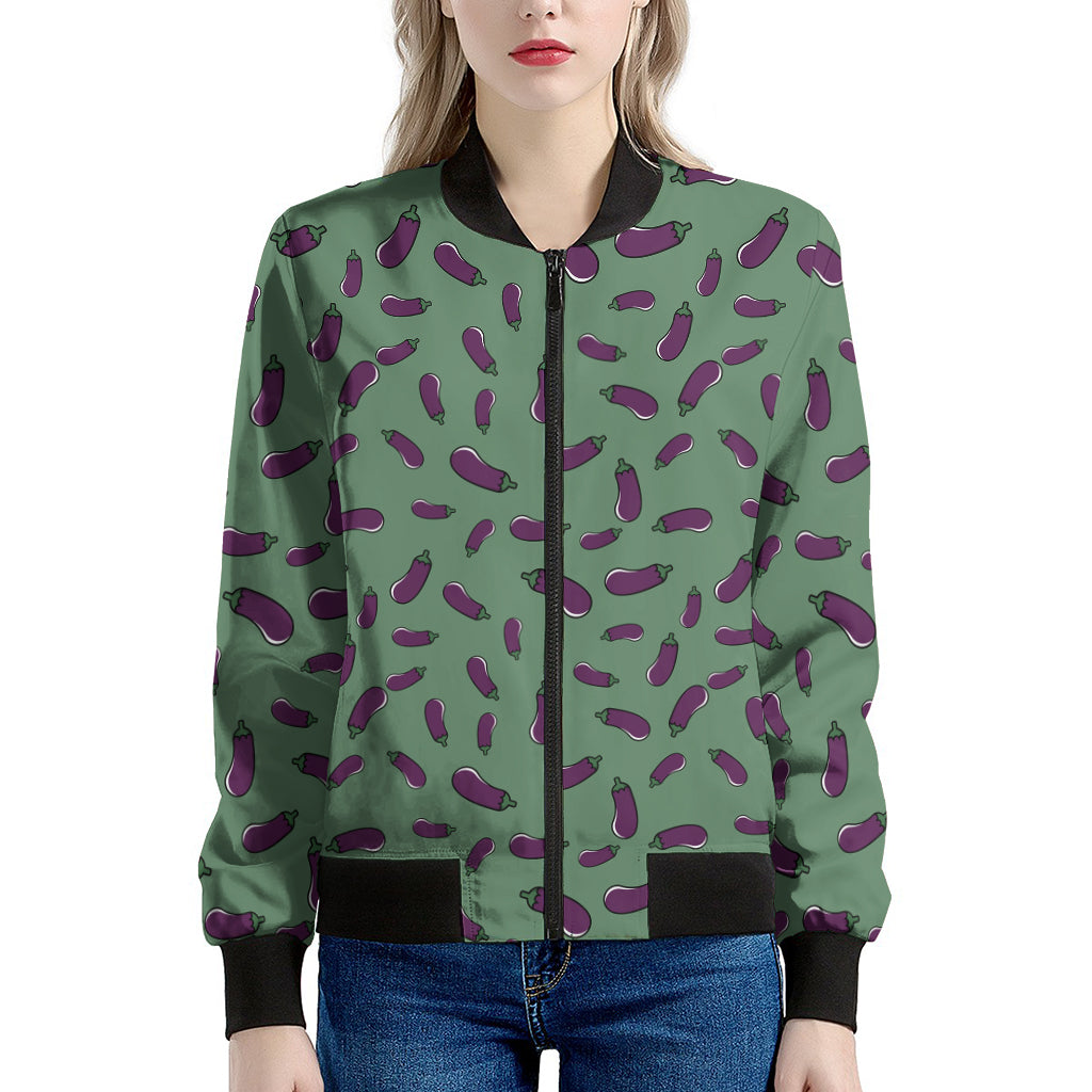 Little Purple Eggplant Pattern Print Women's Bomber Jacket