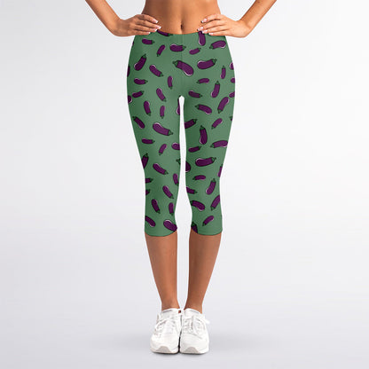 Little Purple Eggplant Pattern Print Women's Capri Leggings