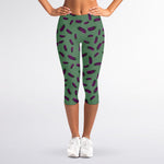Little Purple Eggplant Pattern Print Women's Capri Leggings