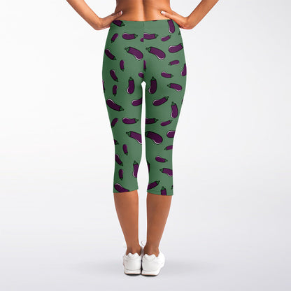 Little Purple Eggplant Pattern Print Women's Capri Leggings