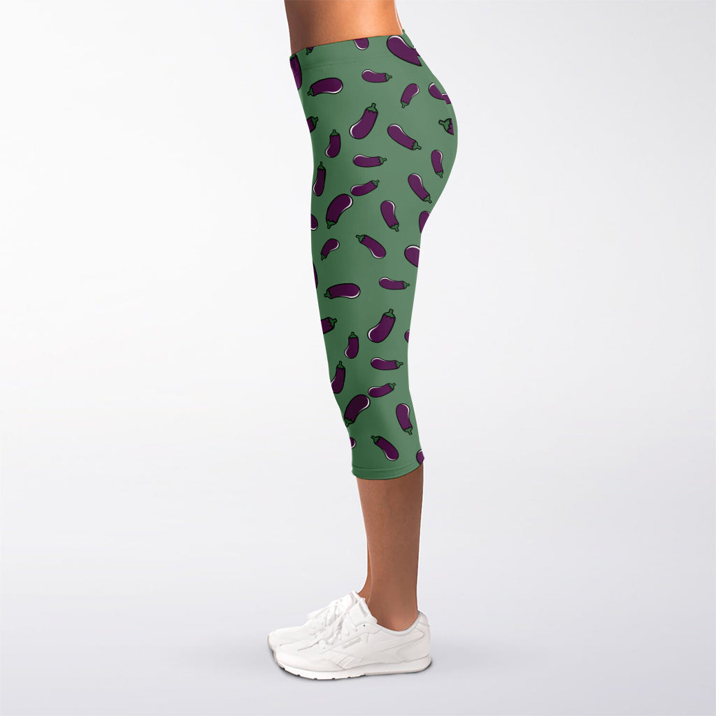 Little Purple Eggplant Pattern Print Women's Capri Leggings