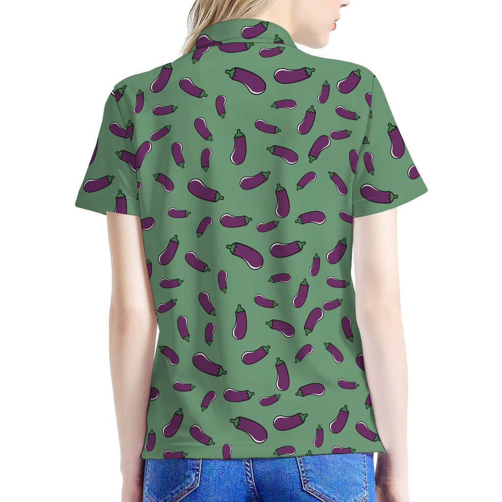 Little Purple Eggplant Pattern Print Women's Polo Shirt