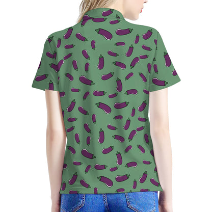 Little Purple Eggplant Pattern Print Women's Polo Shirt