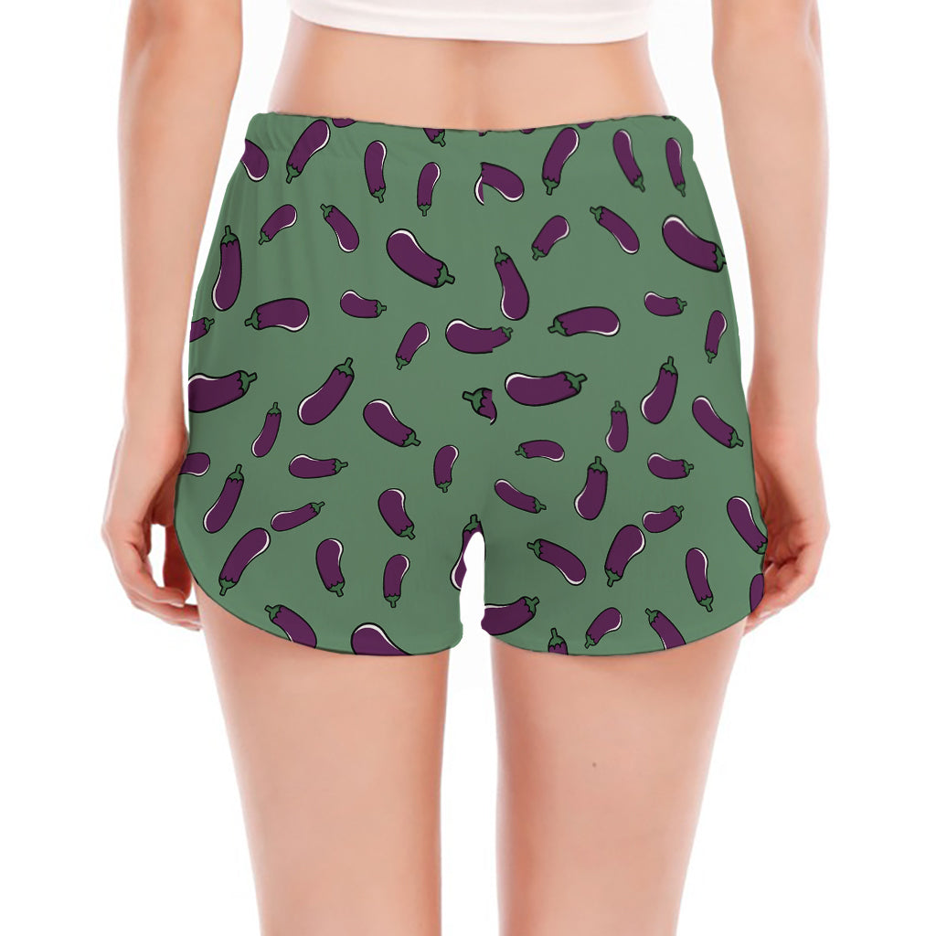 Little Purple Eggplant Pattern Print Women's Split Running Shorts