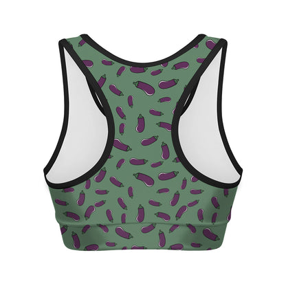 Little Purple Eggplant Pattern Print Women's Sports Bra