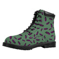 Little Purple Eggplant Pattern Print Padded Collar Lace Up Boots