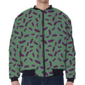 Little Purple Eggplant Pattern Print Zip Sleeve Bomber Jacket
