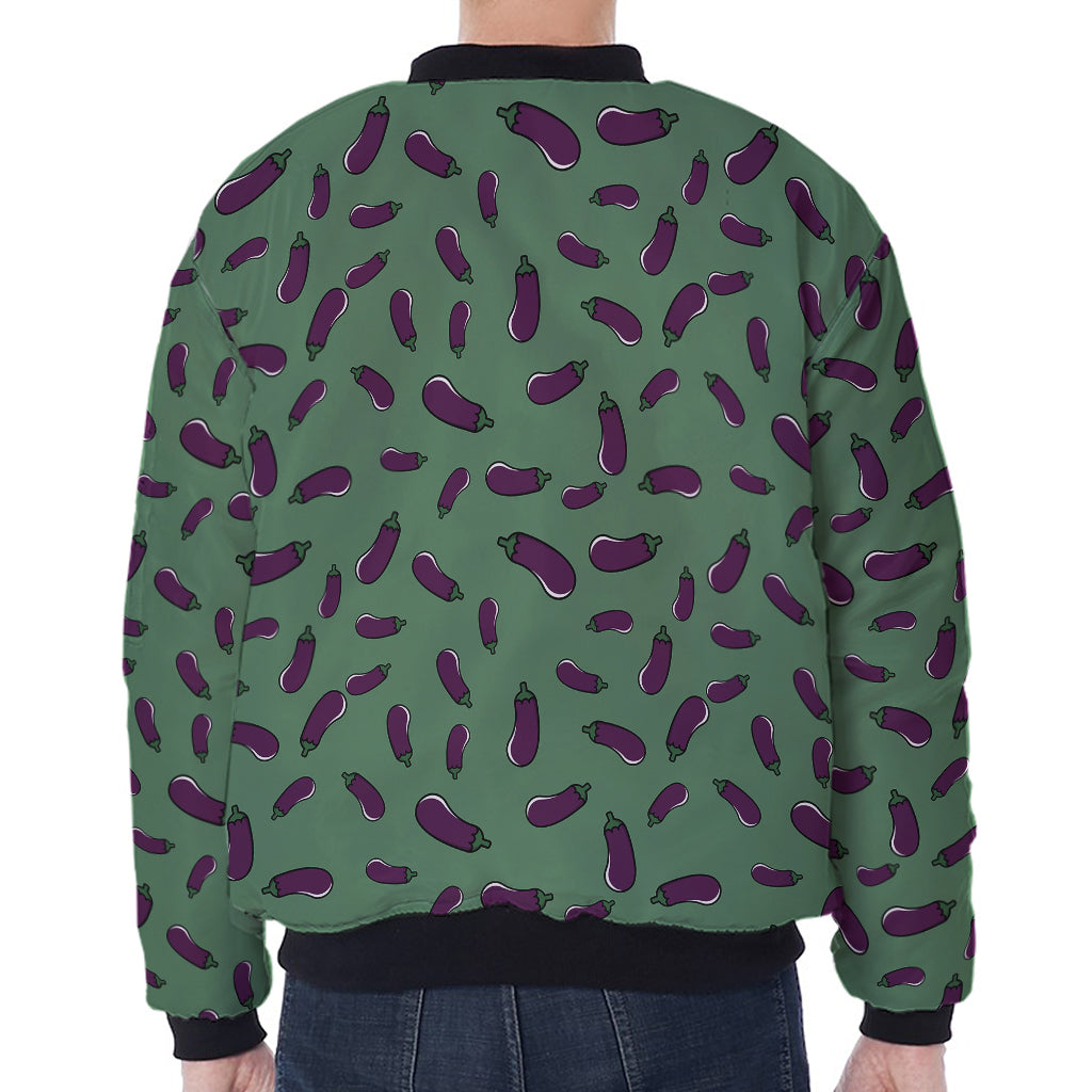 Little Purple Eggplant Pattern Print Zip Sleeve Bomber Jacket