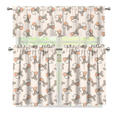 Little Rat Pattern Print 3 Piece Kitchen Curtains