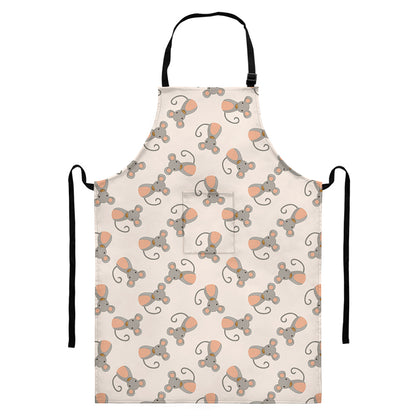 Little Rat Pattern Print Bib Apron With Pocket