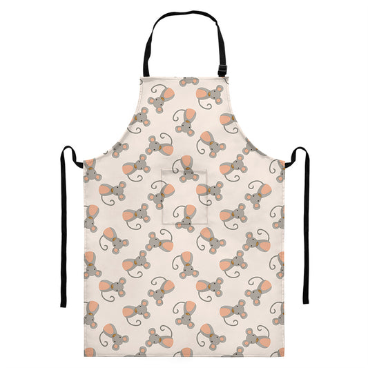 Little Rat Pattern Print Bib Apron With Pocket