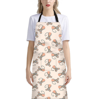 Little Rat Pattern Print Bib Apron With Pocket