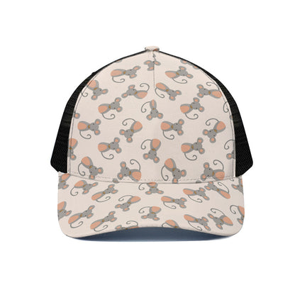 Little Rat Pattern Print Black Mesh Trucker Cap