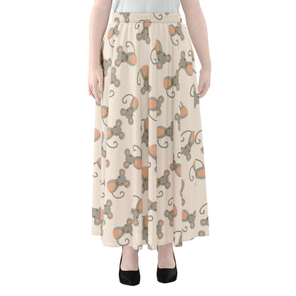 Little Rat Pattern Print Chiffon Maxi Skirt