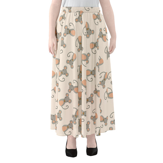 Little Rat Pattern Print Chiffon Maxi Skirt