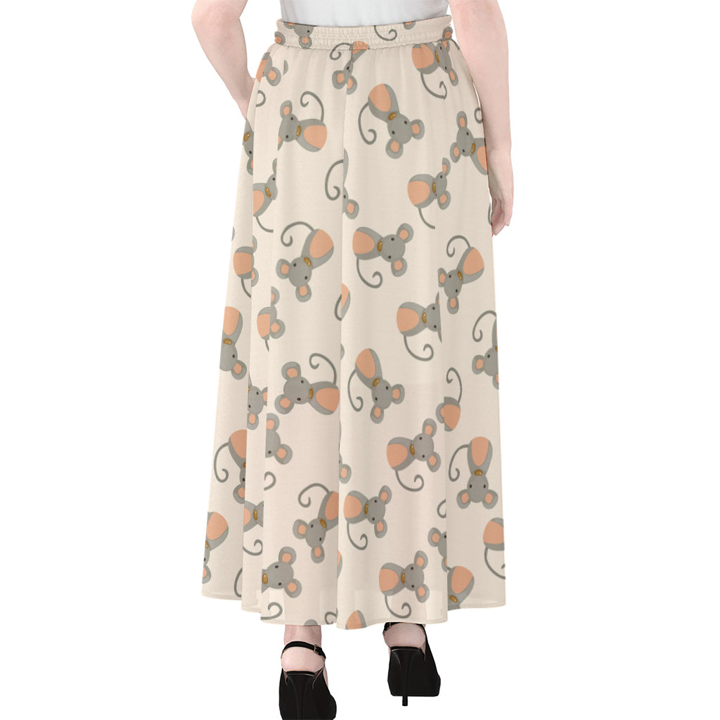 Little Rat Pattern Print Chiffon Maxi Skirt