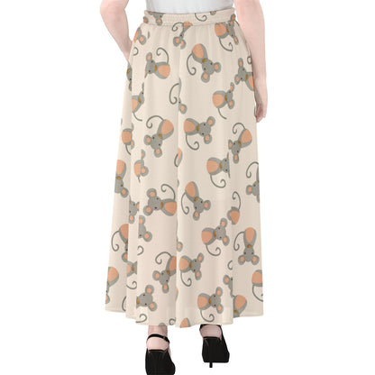 Little Rat Pattern Print Chiffon Maxi Skirt